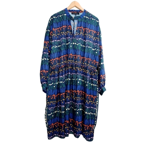 NWT Eloquii Floral Long-sleeved D-Ring Adjustable Keyhole Choker Midi Dress - Picture 1 of 16